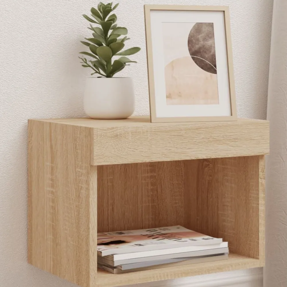 vidaXL Muebles Tv-Mesita de noche de pared con luces LED