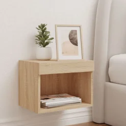 vidaXL Muebles Tv-Mesita de noche de pared con luces LED