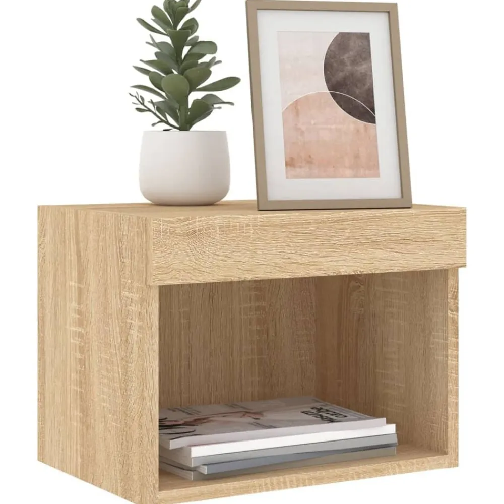 vidaXL Muebles Tv-Mesita de noche de pared con luces LED