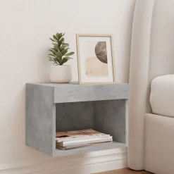 vidaXL Mesita de noche de pared con luces LED gris hormigón Gris hormig&oacute;n Online