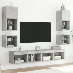 vidaXL Mesita de noche de pared con luces LED gris hormigón Gris hormig&oacute;n Online