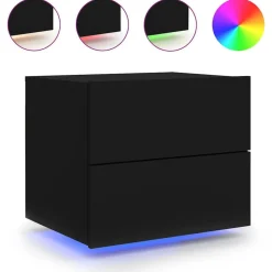 vidaXL Mesita de noche de pared con luces LED Negro Online