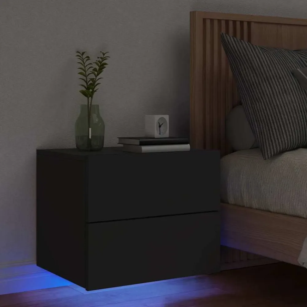 vidaXL Mesita de noche de pared con luces LED Negro Online