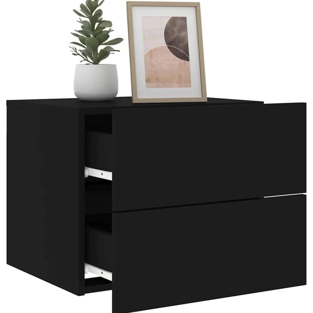vidaXL Mesita de noche de pared con luces LED Negro Online