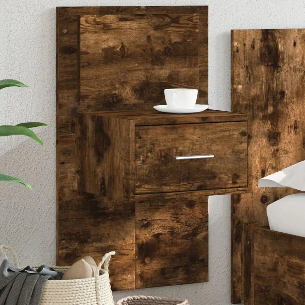 vidaXL Mesita de noche de pared con luces LED Roble ahumado Outlet