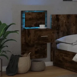 vidaXL Mesita de noche de pared con luces LED Roble ahumado Outlet
