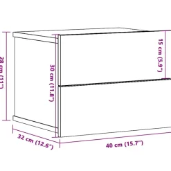 vidaXL Mesita de noche de pared color 40x32x30 cm Roble artisan Clearance
