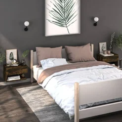 vidaXL Mesita de noche de pared Roble ahumado Clearance