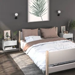 vidaXL Mesas-Mesita de noche de pared blanca