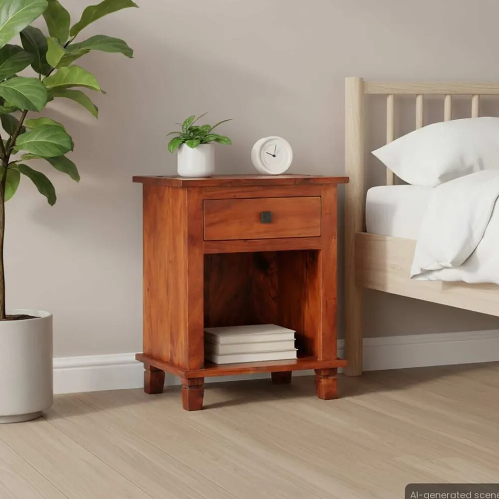 vidaXL Mesas-Mesita de noche de madera maciza de acacia 40x30x50 cm