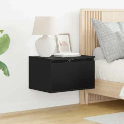 vidaXL Mesita de noche de pared con luces LED Negro Online