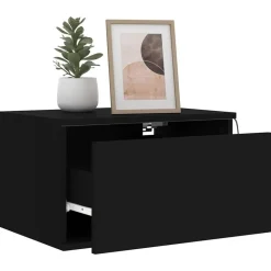vidaXL Mesita de noche de pared con luces LED Negro Online