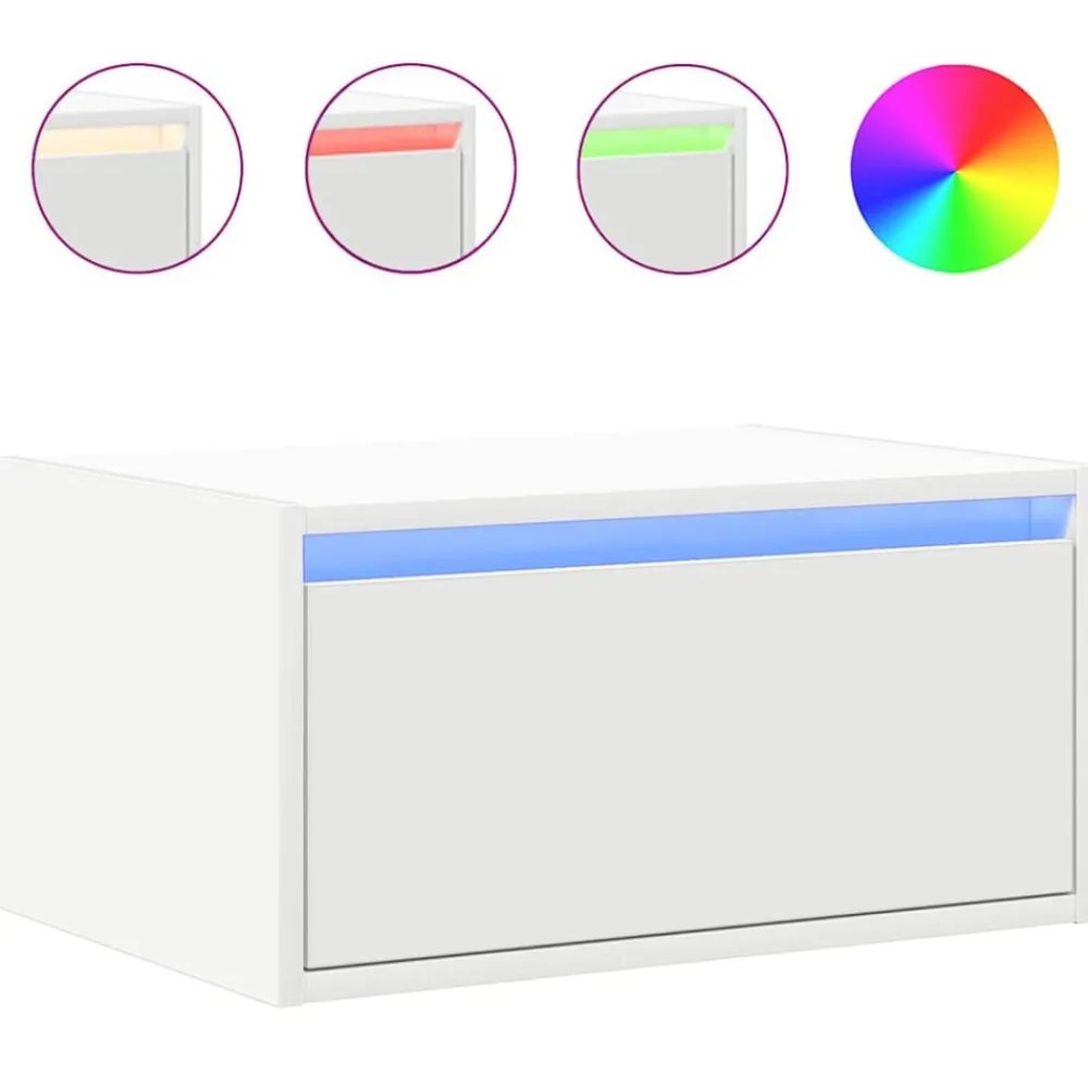 vidaXL Mesita de noche de pared con luces LED Blanco