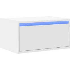 vidaXL Mesita de noche de pared con luces LED Blanco