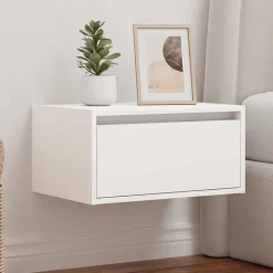 vidaXL Mesita de noche de pared con luces LED Blanco