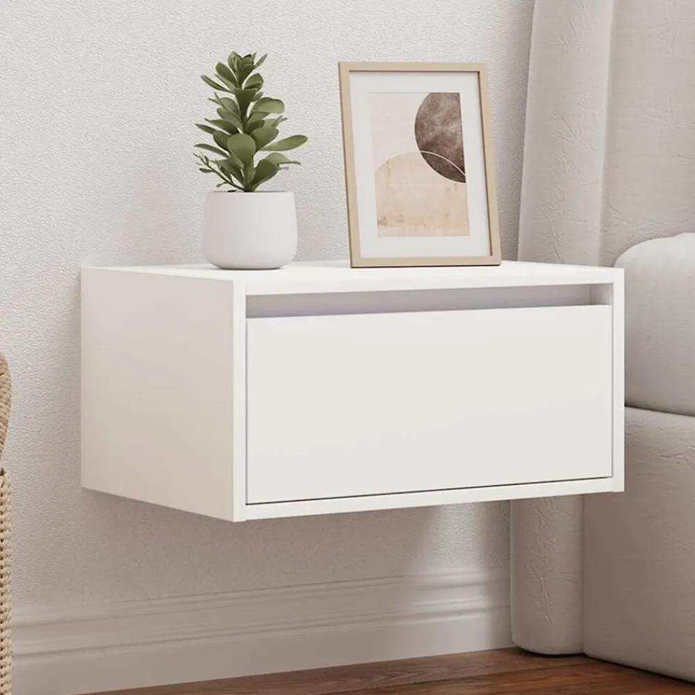 vidaXL Mesita de noche de pared con luces LED Blanco
