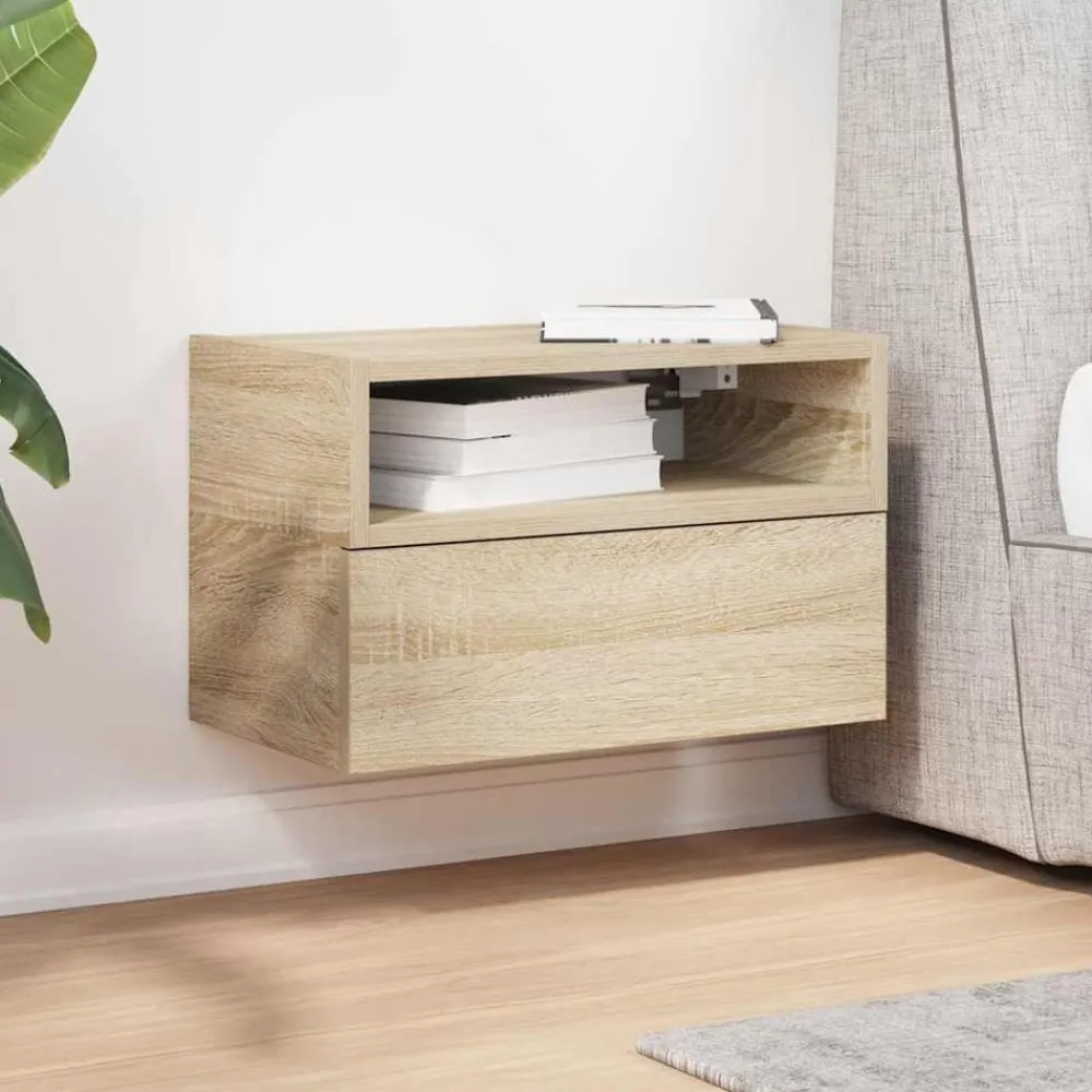vidaXL Mesita de noche de pared color roble ahumado 45x26x28,5 cm Roble Sonoma Hot