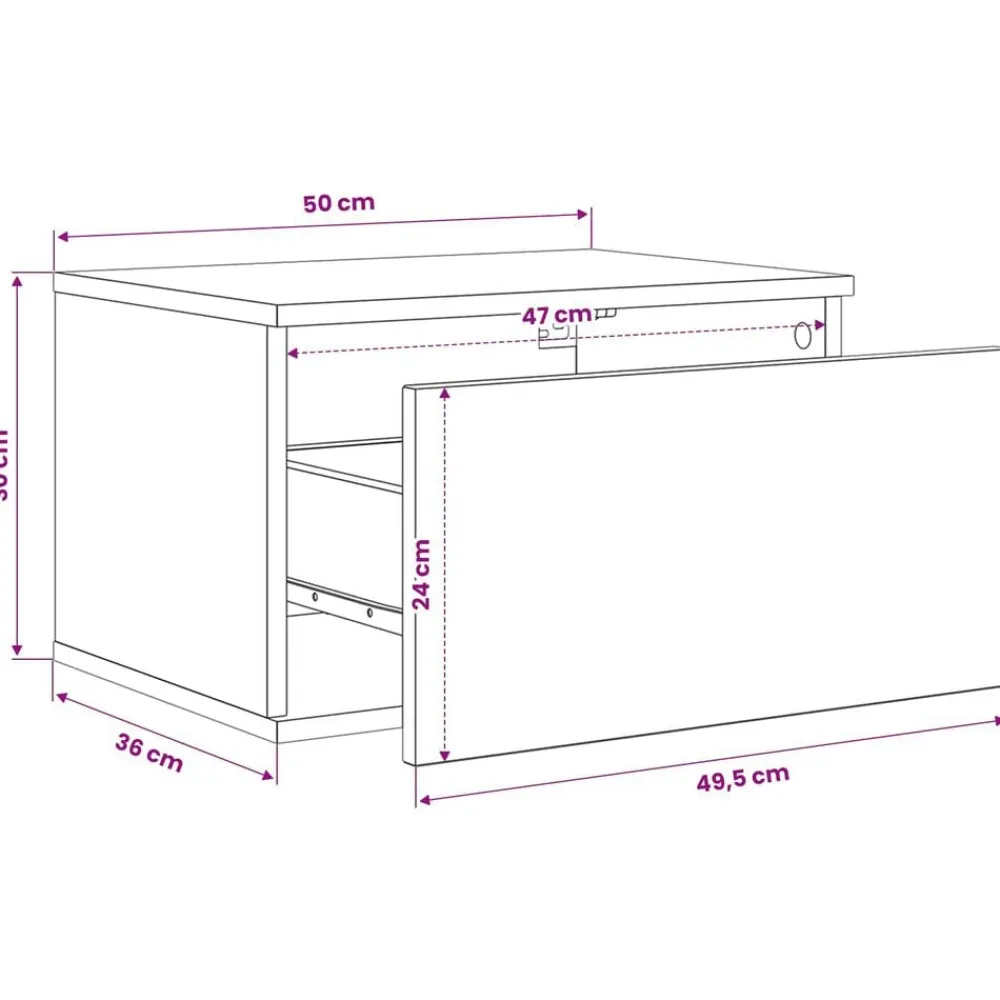 vidaXL Mesas-Mesita de noche de pared con cajón 50 x 36 x 30 cm