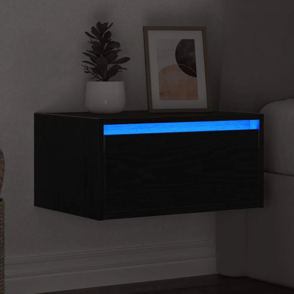 vidaXL Muebles Tv-Mesita de noche de pared con luces LED