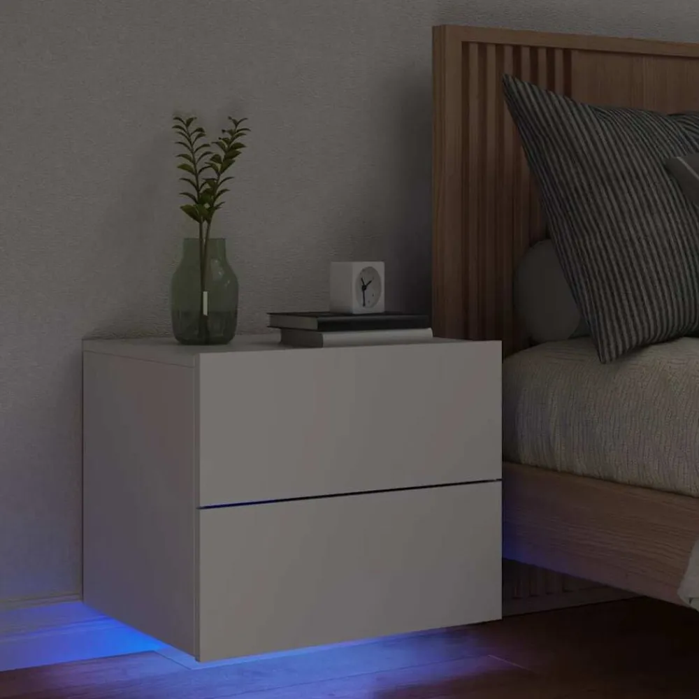 vidaXL Mesas-Mesita de noche de pared con luces LED