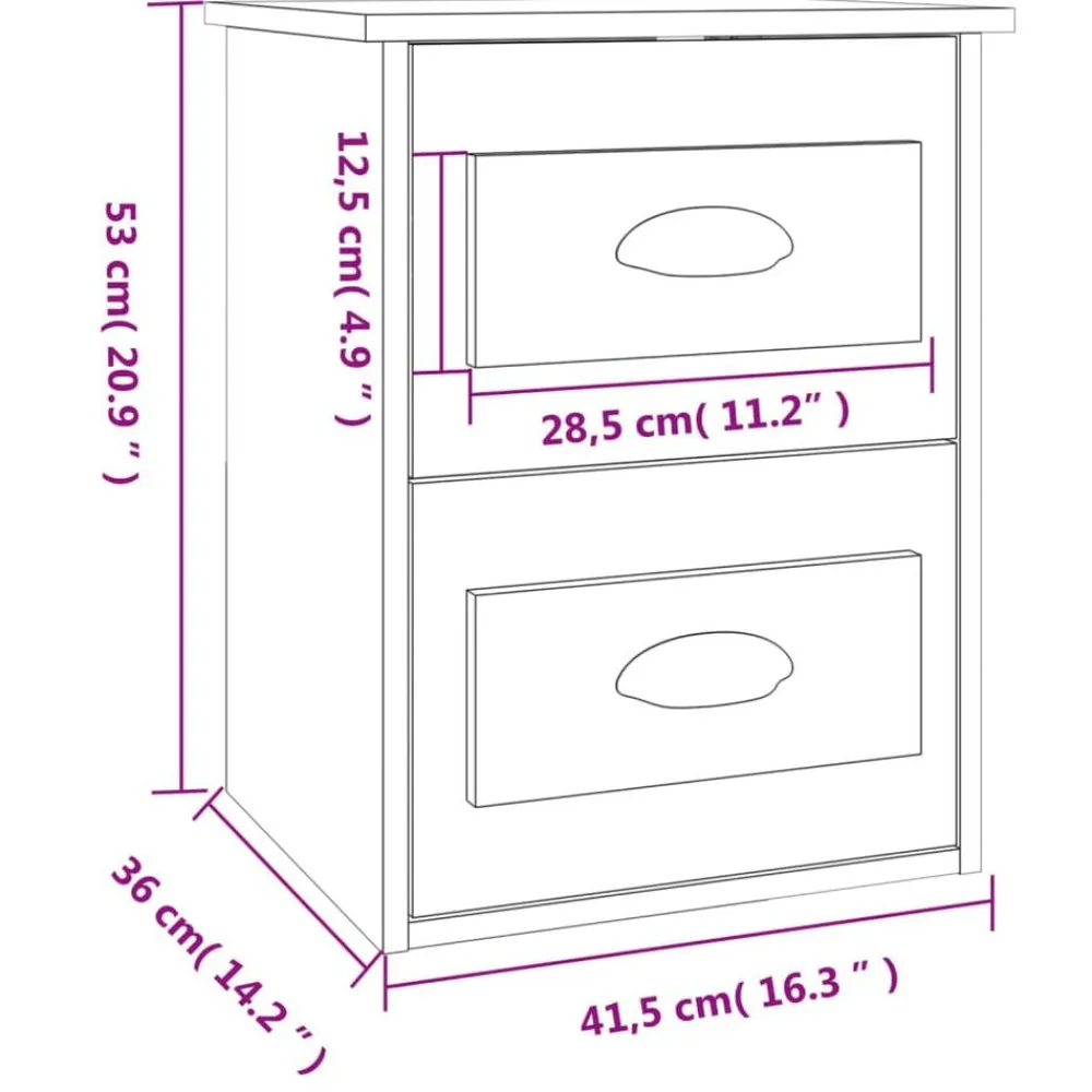 vidaXL Mesita de noche de pared blanca 41,5x36x53 cm Blanco New