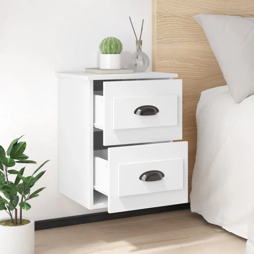 vidaXL Mesita de noche de pared blanca 41,5x36x53 cm Blanco New