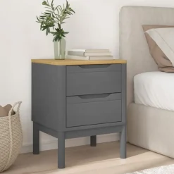 vidaXL Mesita de noche FLORO madera maciza de pino 45x39x57 cm Gris Best