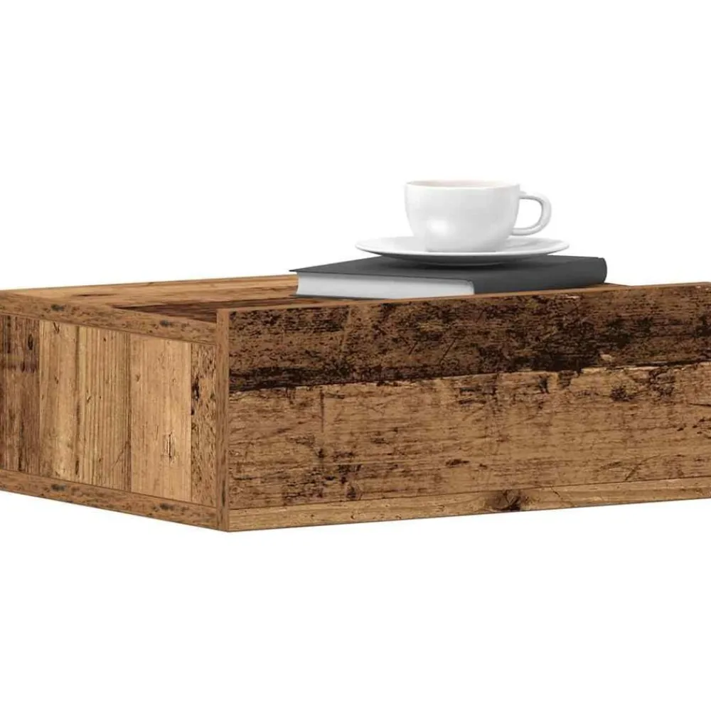 vidaXL Mesas-Mesita de noche flotante madera vieja 40x32x15 cm