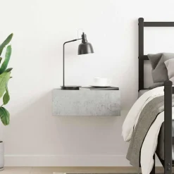 vidaXL Mesita de noche flotante contrachapada gris hormigón 40x30x15cm Gris hormig&oacute;n Outlet
