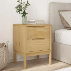 vidaXL Mesas-Mesita de noche FLORO madera de pino marrón cera 45x39x57 cm