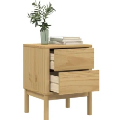 vidaXL Mesas-Mesita de noche FLORO madera de pino marrón cera 45x39x57 cm