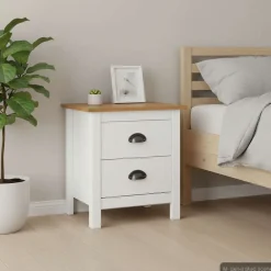 vidaXL Mesas-Mesita de noche Hill madera maciza de pino blanco 46x35x49,5 cm