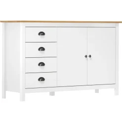 vidaXL Mesita de noche Hill madera maciza de pino blanco 130x40x80 cm Blanco y marrón Hot
