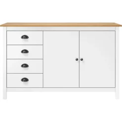 vidaXL Mesita de noche Hill madera maciza de pino blanco 130x40x80 cm Blanco y marr&oacute;n Hot