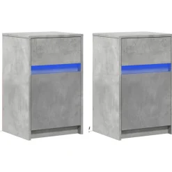vidaXL Mesita de noche luces LED 2 uds madera ingeniería gris hormigón Gris hormig&oacute;n
