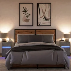vidaXL Mesita de noche luces LED 2 uds madera ingeniería gris hormigón Gris hormig&oacute;n