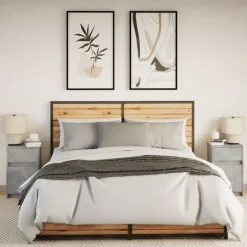 vidaXL Mesita de noche luces LED 2 uds madera ingeniería gris hormigón Gris hormig&oacute;n