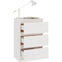 vidaXL Mesita de noche madera maciza de pino blanca 40x29,5x64 cm Blanco Clearance