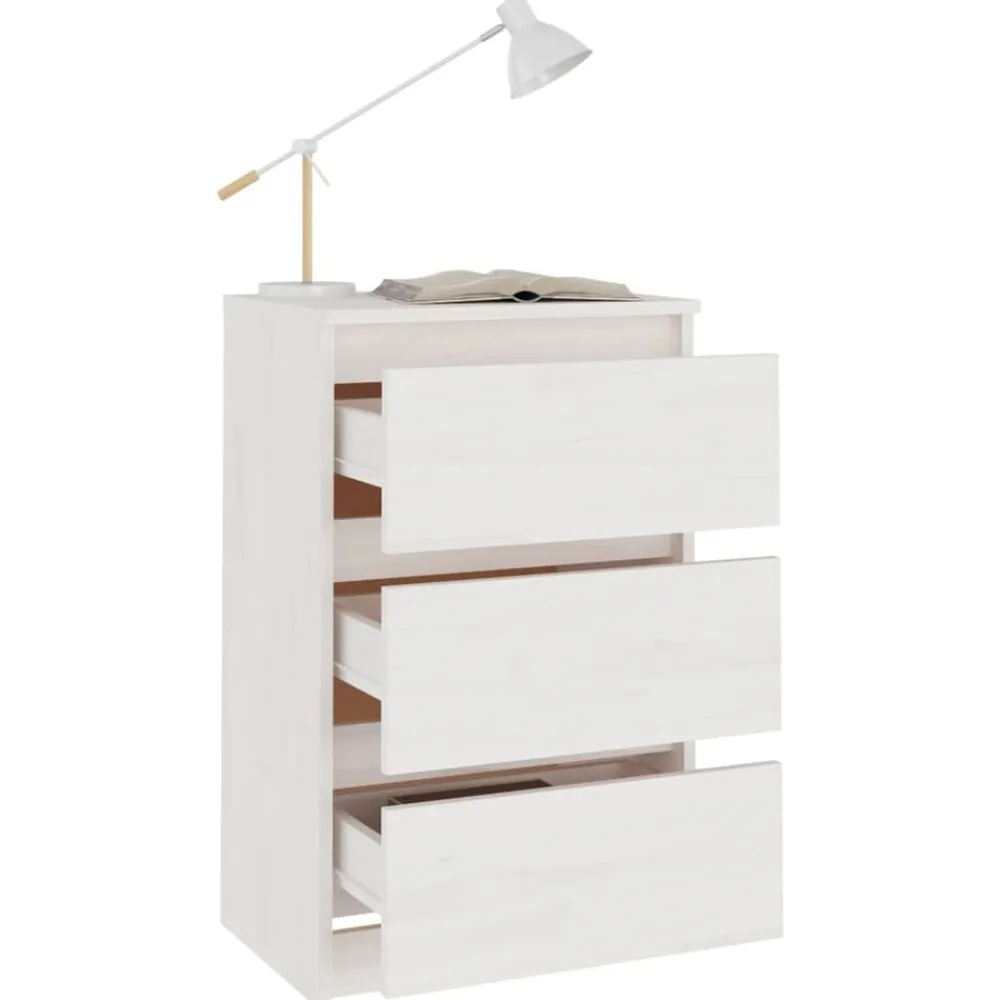 vidaXL Mesita de noche madera maciza de pino blanca 40x29,5x64 cm Blanco Clearance