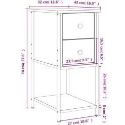 vidaXL Mesita de noche madera de ingeniería 32x42x70 cm Negro Discount