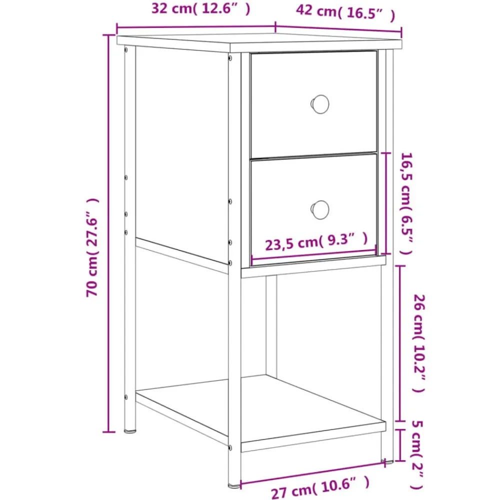 vidaXL Mesita de noche madera de ingeniería 32x42x70 cm Negro Discount