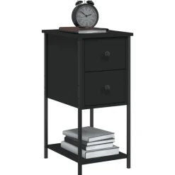 vidaXL Mesita de noche madera de ingeniería 32x42x70 cm Negro Discount