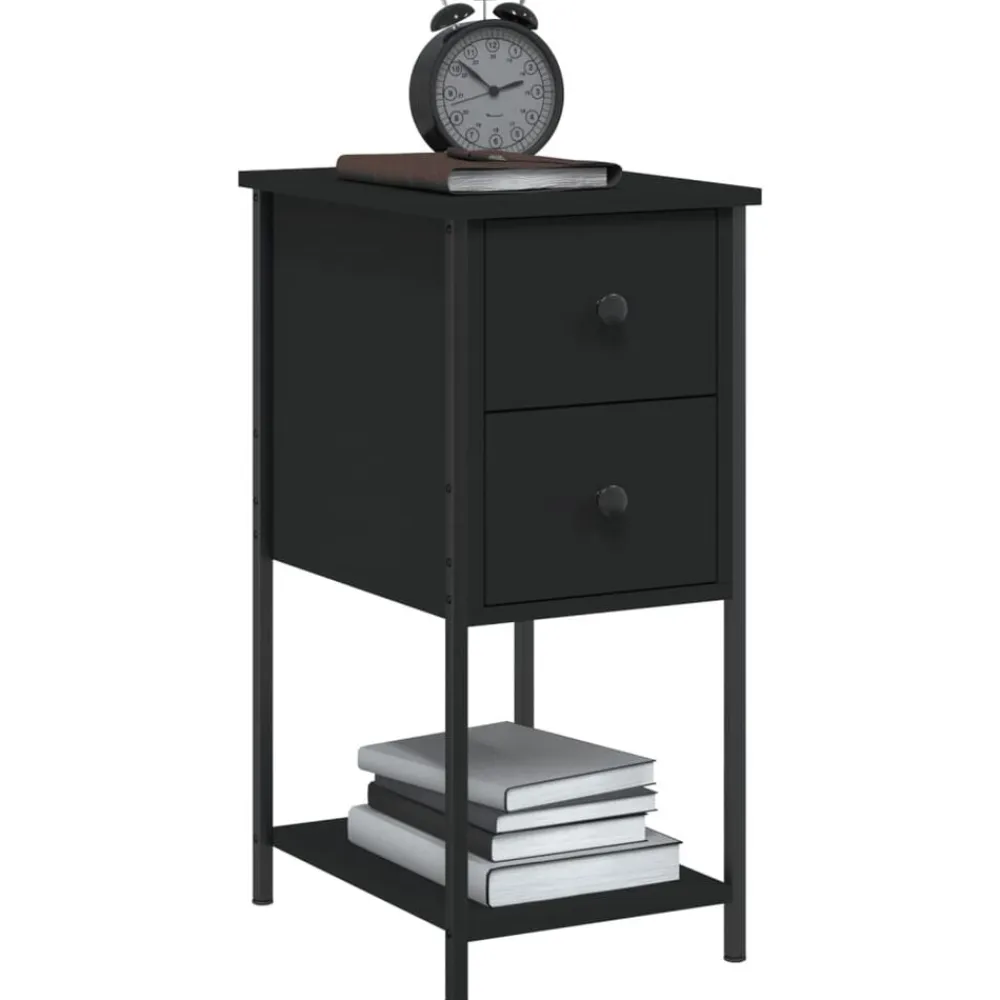 vidaXL Mesita de noche madera de ingeniería 32x42x70 cm Negro Discount
