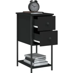 vidaXL Mesita de noche madera de ingeniería 32x42x70 cm Negro Discount