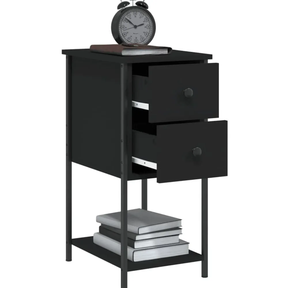 vidaXL Mesita de noche madera de ingeniería 32x42x70 cm Negro Discount