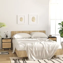 vidaXL Mesas-Mesita de noche madera maciza pino negra y ratán natural
