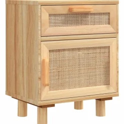 vidaXL Mesas-Mesita de noche madera maciza pino marrón y ratán natural