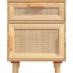 vidaXL Mesas-Mesita de noche madera maciza pino marrón y ratán natural
