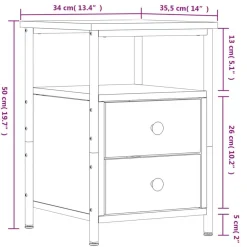 vidaXL Mesita de noche madera de ingeniería 34x35,5x50cm Roble ahumado Clearance