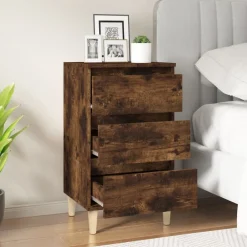 vidaXL Mesita de noche madera contrachapada 40x35x70 cm Roble ahumado Discount